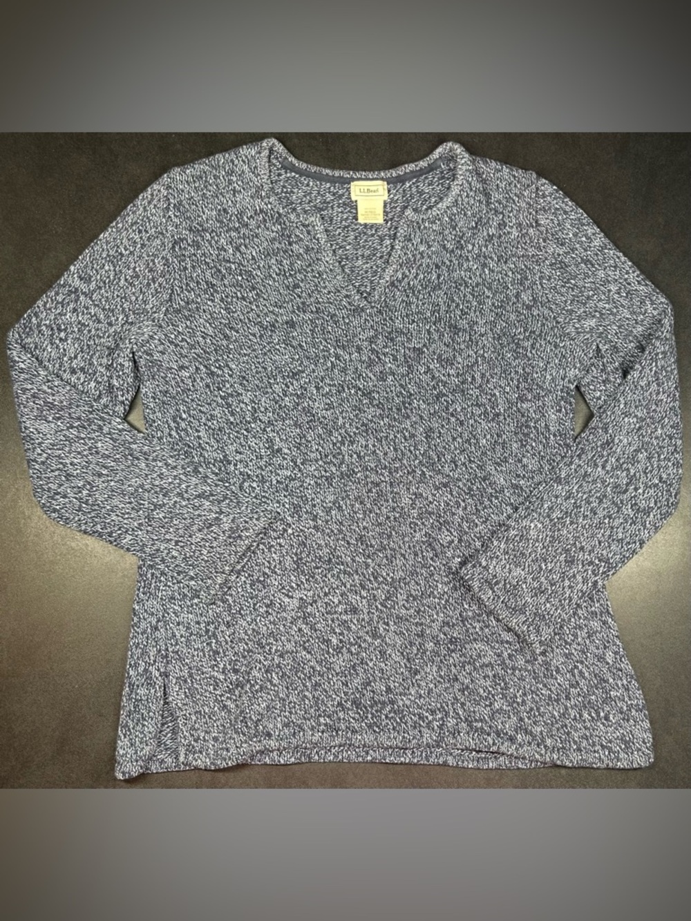 L.L. Bean Women’s Size M Heavy Knit Tunic Top Split Neck Sweater Blue Pullover